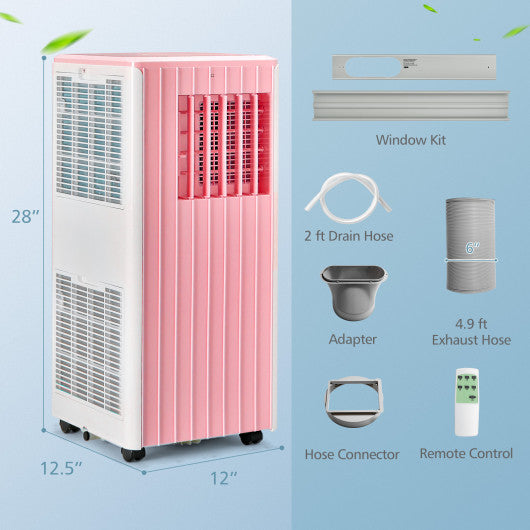 3-in-1 10000 BTU Air Conditioner with Humidifier and Smart Sleep Mode-Pink
