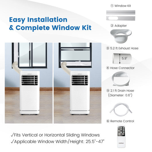 8000 BTU Portable Air Conditioner with Dehumidifier and Fan Mode