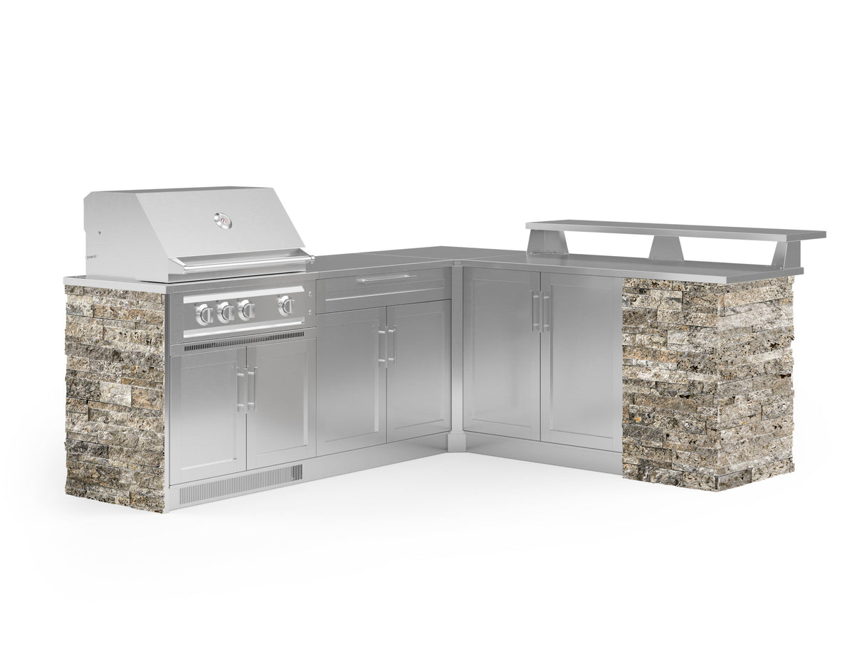 Outdoor Kitchen Signature Series 8 Piece L Shape Cabinet Set with 2 Door, Bar, Platinum Grill and Grill Cabinet