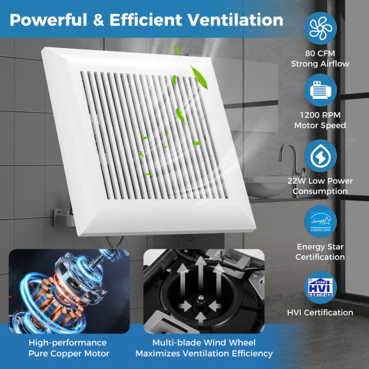 80 CFM Bathroom Exhaust Fan with Metal Housing and 4 Inches Duct