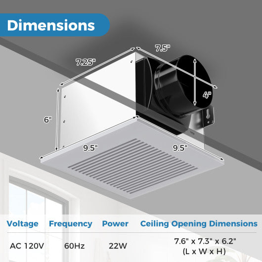 80 CFM Bathroom Exhaust Fan with Metal Housing and 4 Inches Duct