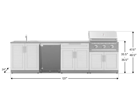 Outdoor Kitchen Stainless Steel 6 Piece Cabinet Set with Sink, Bar, Grill Cabinet, Performance Grill, Countertop and Stainless Steel Door Fridge