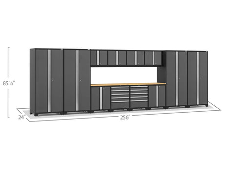 Pro Series 14 Piece Cabinet Set with Lockers, Base, Wall, Tool Drawer Cabinets and 56 In. Worktop