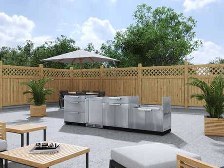 Outdoor Kitchen Stainless Steel 4 Piece Cabinet Set with 3-Drawer, Bar, Grill Cabinet and Fridge