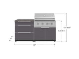 Outdoor Kitchen Aluminum 4 Piece Cabinet Set with 3 Drawer, Grill Cabinet, Performance Grill and Countertop