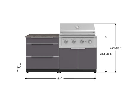 Outdoor Kitchen Aluminum 4 Piece Cabinet Set with 3 Drawer, Grill Cabinet, Performance Grill and Countertop