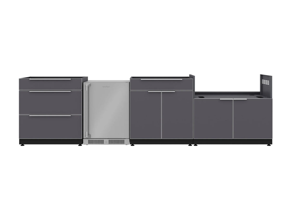 Outdoor Kitchen Aluminum 4 Piece Cabinet Set with 3-Drawer, Bar, Grill Cabinet and Fridge