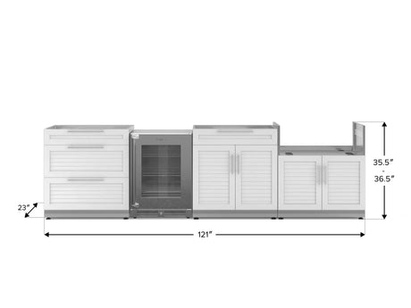 Outdoor Kitchen Stainless Steel 4 Piece Cabinet Set with 3-Drawer, Bar, Grill Cabinet and Fridge