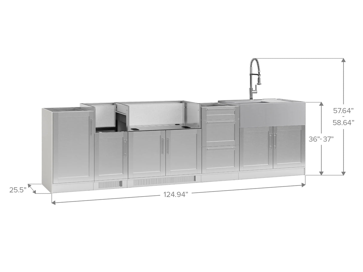 Outdoor Kitchen Signature Series 7 Piece Cabinet Set with Dual Side Burner and Sink Cabinet