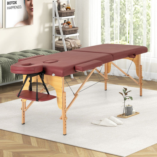 84 Inch Foldable Massage Table with Carrying Bag and Height Adjustable-Red