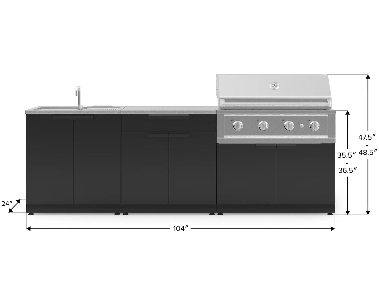 Outdoor Kitchen Stainless-Steel 5 Piece Cabinet Set with Bar, Sink, Grill Cabinet, Performance Grill, and Countertop