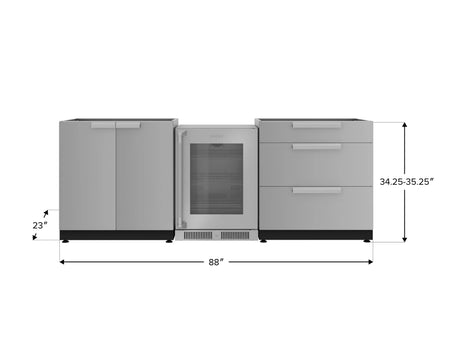 Outdoor Kitchen Stainless Steel 3 Piece Cabinet Set with 3-Drawer, 2-Door Cabinet and Fridge