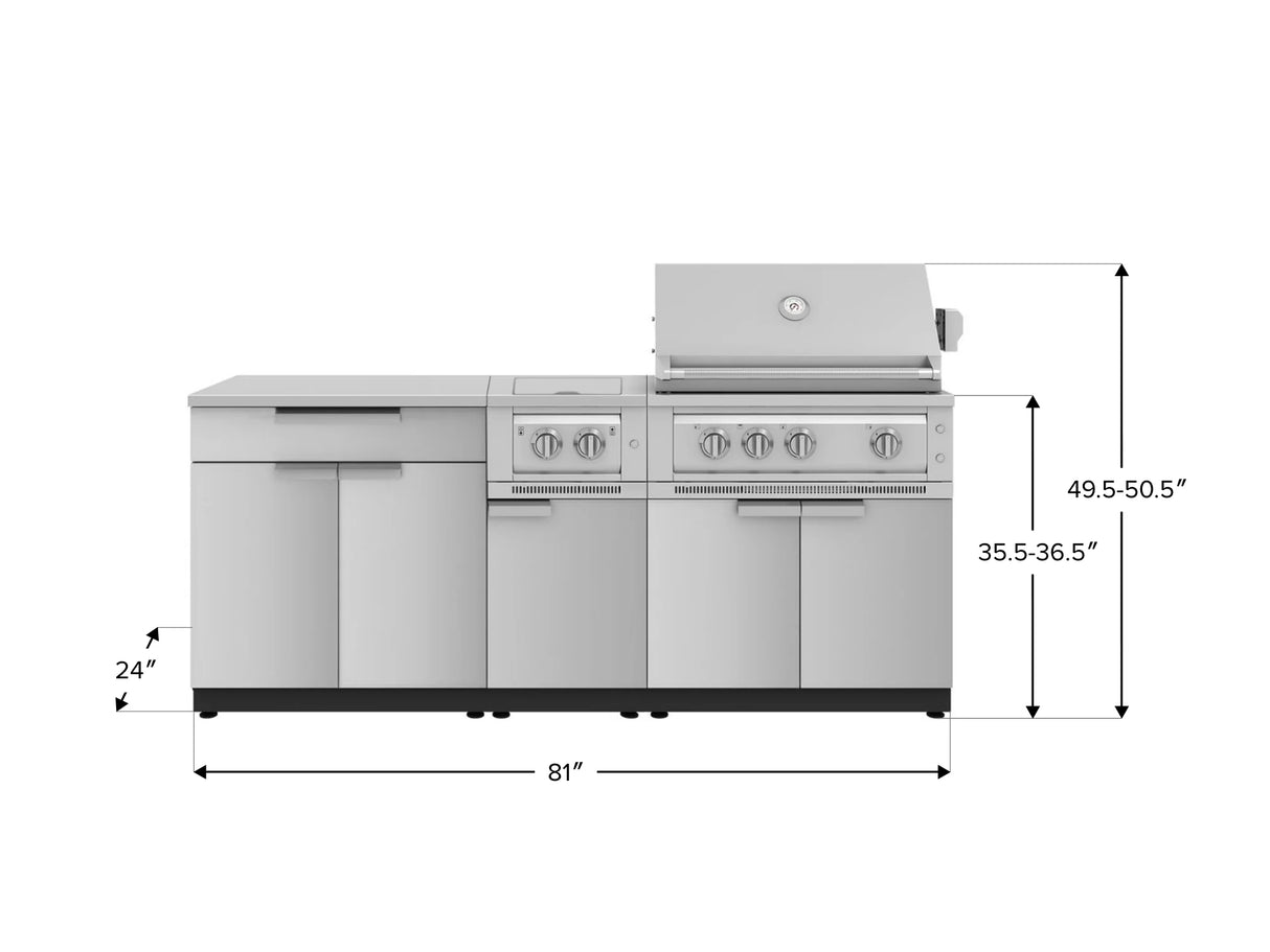 Outdoor Kitchen Stainless Steel 6-Piece Cabinet Set with Platinum Grill, Dual Side Burner, Bar and Grill Cabinet and Stainless Steel Countertop