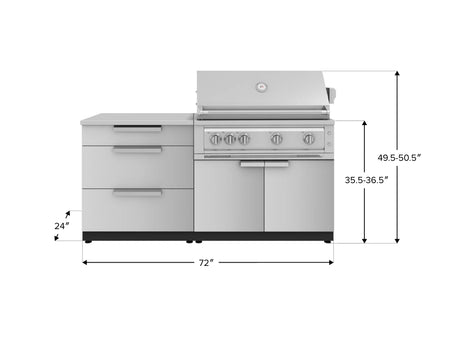 Outdoor Kitchen Stainless-Steel 4 Piece Cabinet Set with 3 Drawer, Grill Cabinet, Platinum Grill, and Countertop