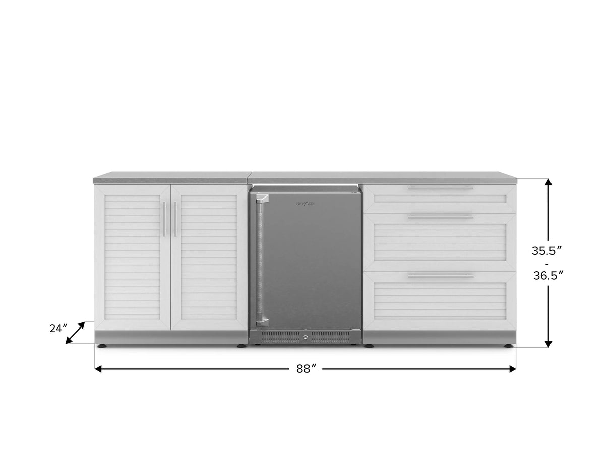 Outdoor Kitchen Stainless Steel 5 Piece Cabinet Set with 3-Drawer, 2-Door Cabinet, Countertops and Fridge