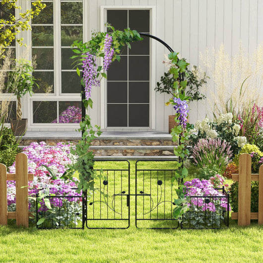 87 Inches Garden Arbor with Lockable Gate Side Planters-Black