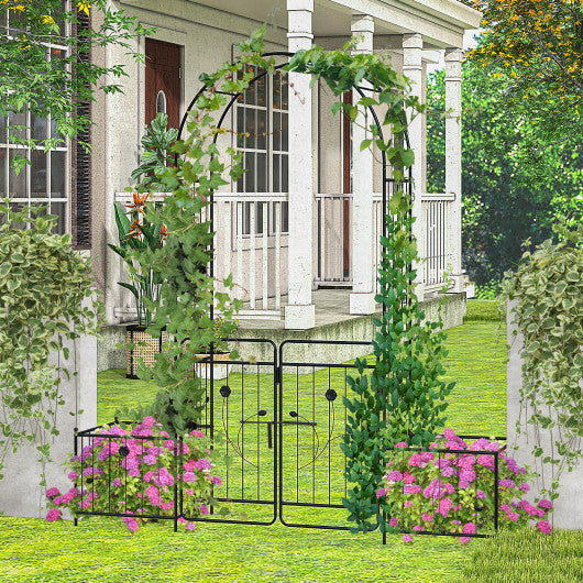 87 Inches Garden Arbor with Lockable Gate Side Planters-Black