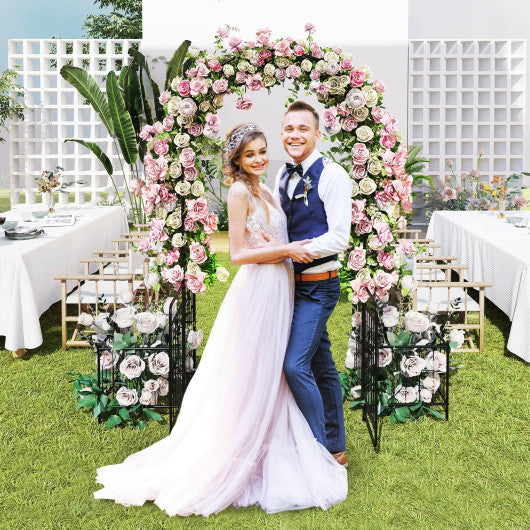 87 Inches Garden Arbor with Lockable Gate Side Planters-Black