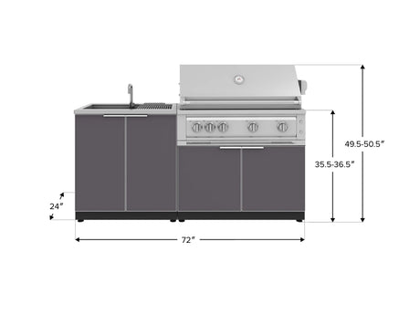 Outdoor Kitchen Aluminum 3 Piece Cabinet Set with Sink, Grill Cabinet and Platinum Grill