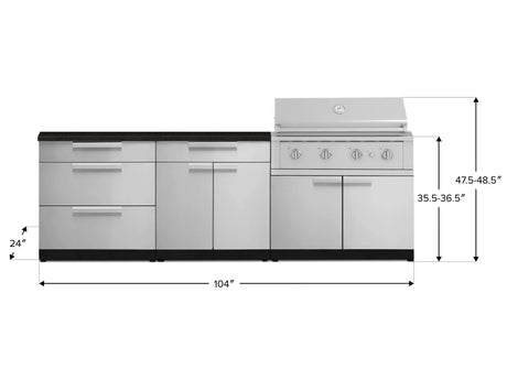 Outdoor Kitchen Stainless-Steel 5 Piece Cabinet Set with 3-Drawer, Bar, Grill Cabinet, Performance Grill and Countertop