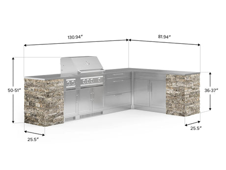 Outdoor Kitchen Signature Series 11 Piece L Shaped Cabinet Set with 3 Drawer, Bar, Dual Side Burner, Grill and Grill Cabinet