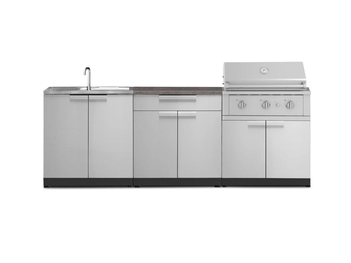 Outdoor Kitchen Stainless-Steel 5 Piece Cabinet Set with Sink, 2-Door with Drawer, Grill Cabinet, Performance Grill and Countertop