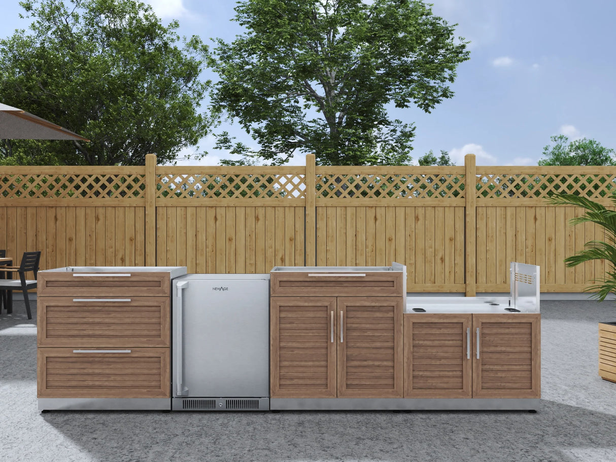 Outdoor Kitchen Stainless Steel 4 Piece Cabinet Set with 3-Drawer, Bar, Grill Cabinet and Fridge