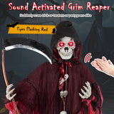 8 Feet Halloween Standing Grim Reaper with Terrifying Sounds and Lighted Eyes