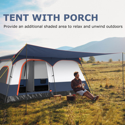 8-10 Person Camping Tent with Double Rooms and 2 Doors-Navy