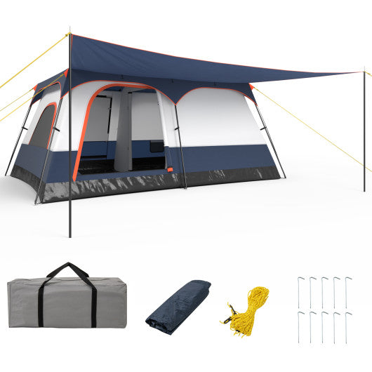 8-10 Person Camping Tent with Double Rooms and 2 Doors-Navy