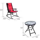 3 Pcs Outdoor Folding Rocking Chair Table Set with Cushion-Black&Red