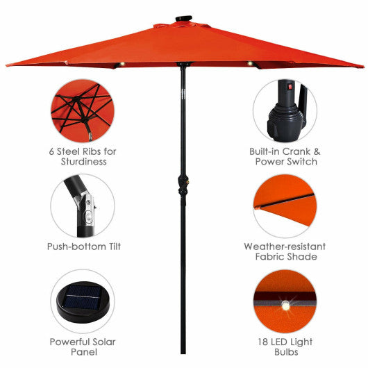 9' Patio LED Solar Umbrella with Crank-Orange