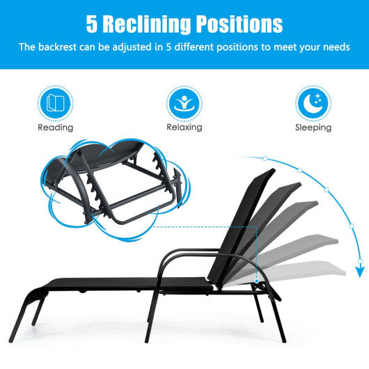 Adjustable Patio Chaise Folding Lounge Chair with Backrest-Black