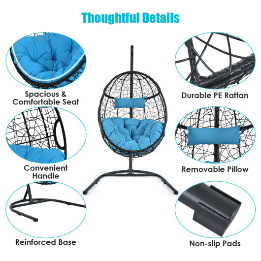 Hanging Cushioned Hammock Chair with Stand-Blue