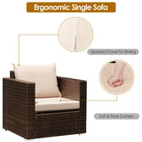 3 Pcs Patio Conversation Rattan Furniture Set with Cushion-Beige