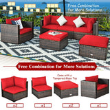 6 Pcs Patio Rattan Furniture Set with Sectional Cushion-Red