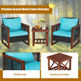 3 Pieces Acacia Wood Patio Furniture Set with Coffee Table-Turquoise