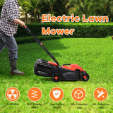 14 Inch Electric Push Lawn Corded Mower with Grass Bag-Red