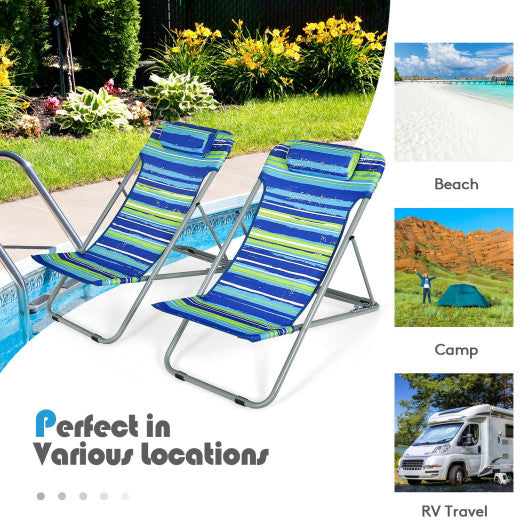 Portable Beach Chair Set of 2 with Headrest -Blue