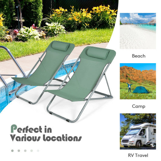 Portable Beach Chair Set of 2 with Headrest -Green