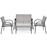 4 Pieces Patio Furniture Set with Glass Top Coffee Table-Gray