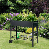 Raised Garden Bed Elevated Planter Box on Wheels Steel Planter with Shelf-Black