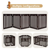 24 Inch Folding Wooden Freestanding Dog Gate with 360° Flexible Hinge for Pet-Dark Brown