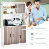 4-Door Freestanding Kitchen Buffet with Hutch and Adjustable Shelves-White