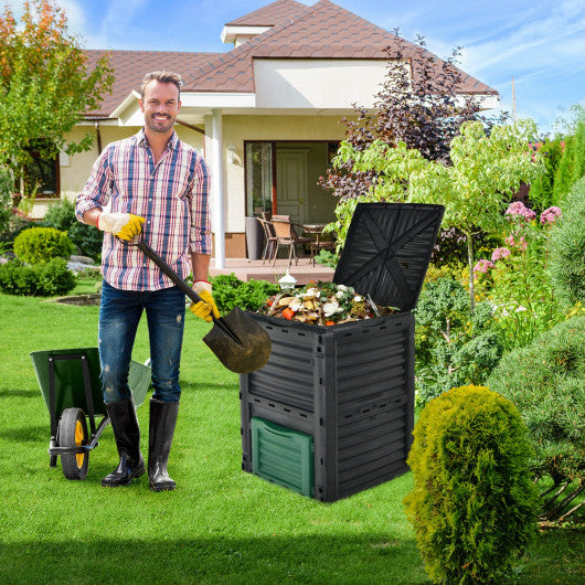 80-Gallon Outdoor Composter with Large Openable Lid and Bottom Exit Door-Green