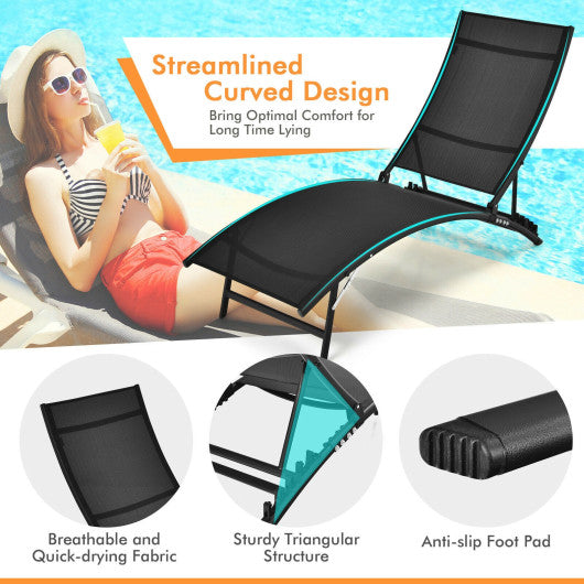 2 Pieces Patio Folding and Stackable Chaise Lounge Chair with 5-Position Adjustment-Black