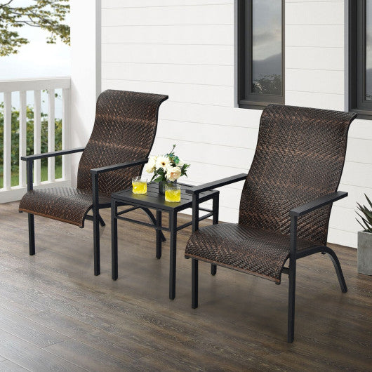 3 Pieces Patio Rattan Bistro Set with High Backrest and Armrest-Brown