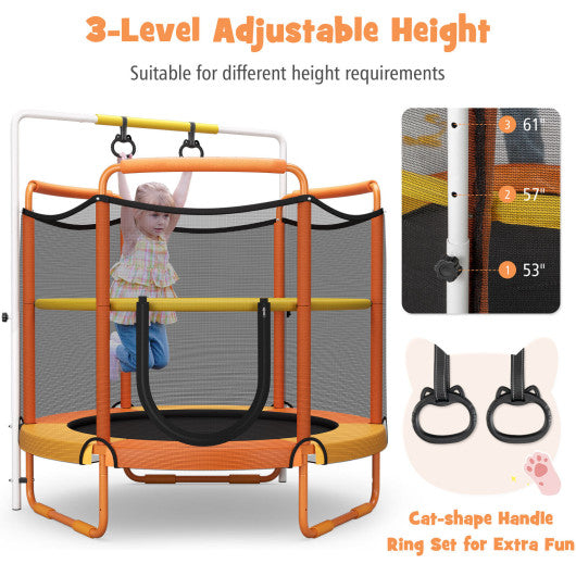 5 Feet Kids 3-in-1 Game Trampoline with Enclosure Net Spring Pad-Orange