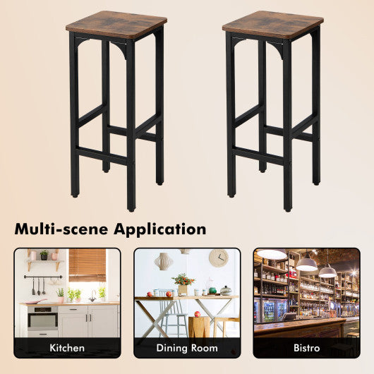 2 Pieces 28 Inch Dining Bar Chair Set with Footrest and Adjustable Pads-Rustic Brown