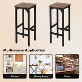 2 Pieces 28 Inch Dining Bar Chair Set with Footrest and Adjustable Pads-Rustic Brown